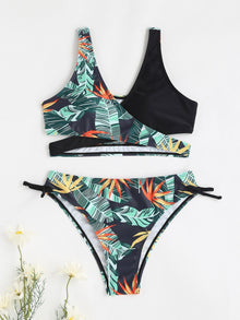  Teen Girls Tropical Print Tie Side Bikini Swimsuit