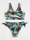 Teen Girls Tropical Print Tie Side Bikini Swimsuit