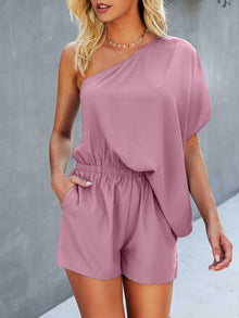  One Shoulder Batwing Sleeve Romper