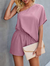 One Shoulder Batwing Sleeve Romper