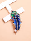 Faux Pearl Rhinestone Decor Feather Design Brooch