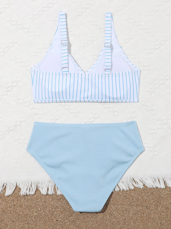 Girls Striped Rib Bikini Swimsuit