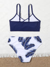 Girls Plant Print Bikini Swimsuit