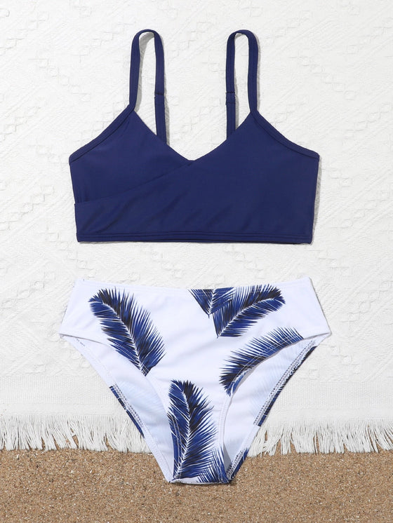 Girls Plant Print Bikini Swimsuit