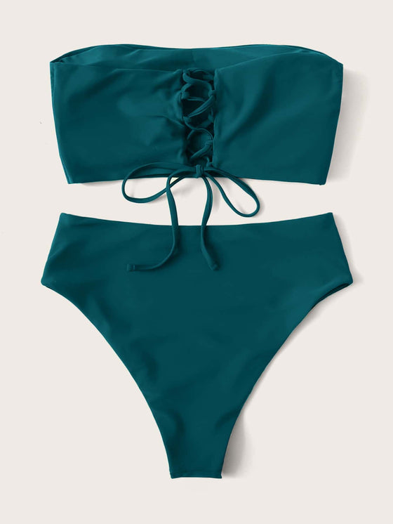 Bandeau High Waisted Bikini Swimsuit