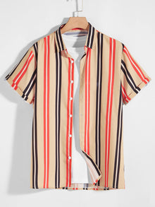  Men Vertical Striped Button Up Shirt Without Tee