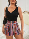 Colorblock Geo Print Notched Neck Belted Jumpsuit