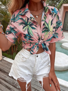  Tropical Print Button Front Shirt