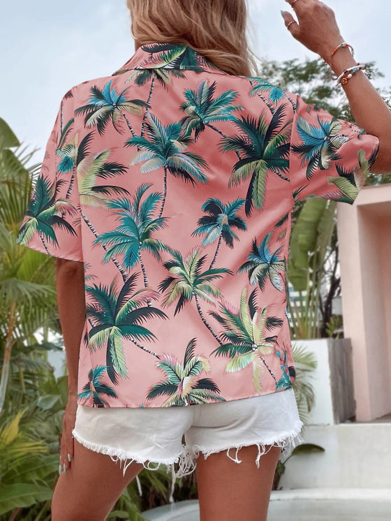 Tropical Print Button Front Shirt