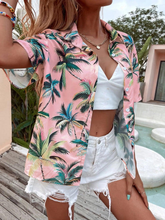 Tropical Print Button Front Shirt