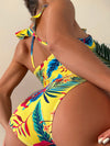 Tropical Print Ruffle Trim One Piece Swimsuit