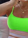 Neon Green Tankini Set Contrast Trim Cami Top High Waist Bikini 2 Piece Swimsuit