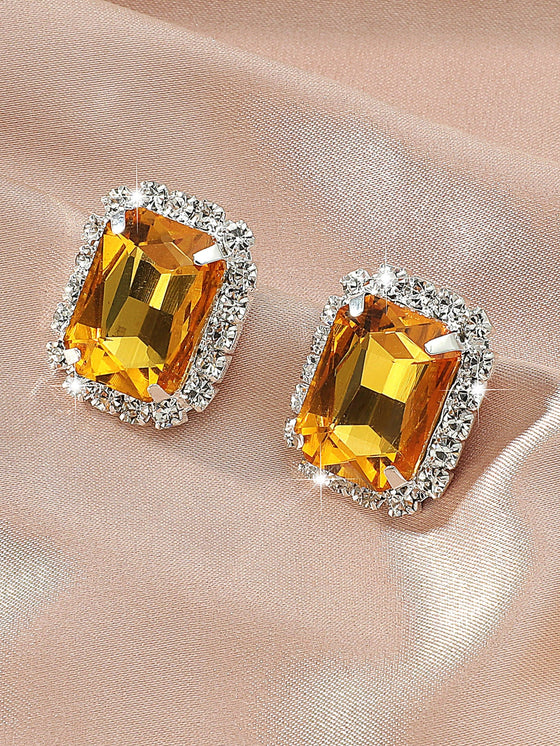 Rhinestone Decor Geometric Stud Earrings