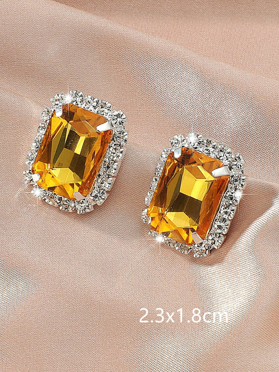 Rhinestone Decor Geometric Stud Earrings