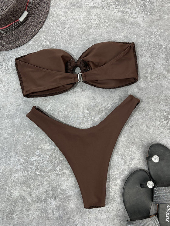 Ring Linked Bandeau Bikini Swimsuit