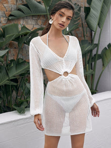  O ring Detail Cut out Open Knit Cover Up Without Bikini