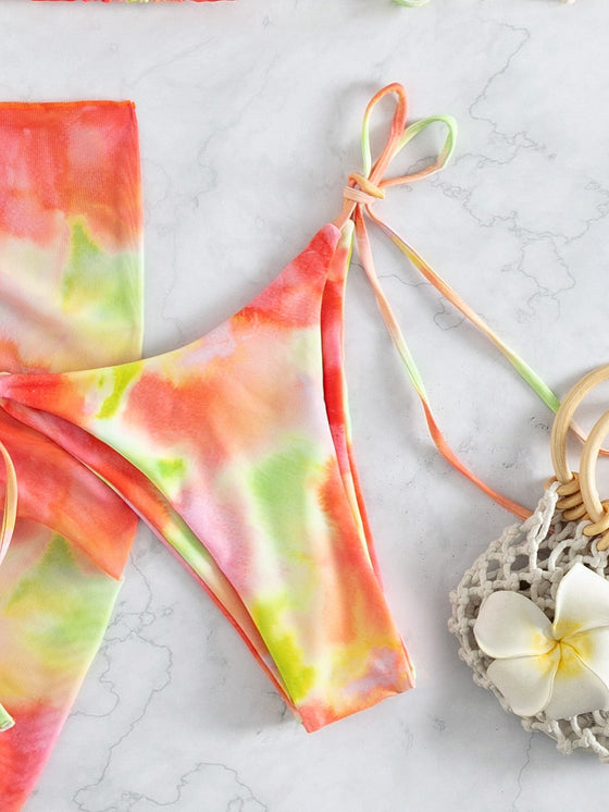 3pack Tie Dye Halter Bikini Swimsuit Beach Skirt