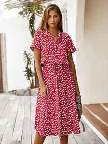  Dalmatian Print Drawstring Waist A line Dress