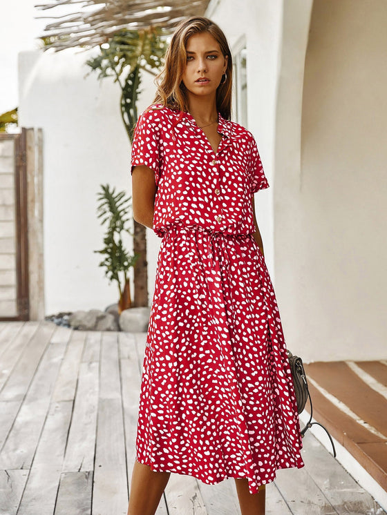 Dalmatian Print Drawstring Waist A line Dress