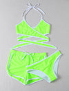 3pack Neon Lime Contrast Binding Halter Bikini Swimsuit