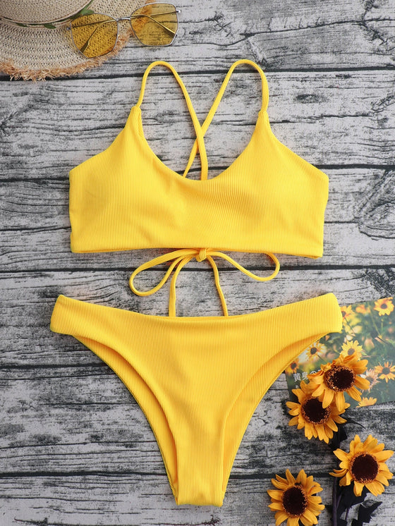 Plain Rib Bikini Swimsuit