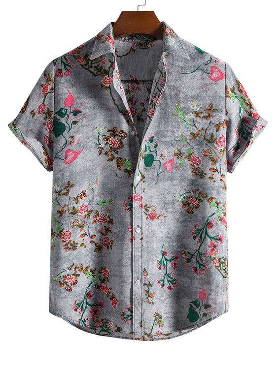 Men Random Flower Print Button Front Shirt