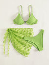 3pack Butterfly Appliques Underwire Bikini Swimsuit Beach Skirt