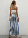 Shirred Crop Cami Top With Striped Split Wide Leg Pants