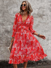 Ditsy Floral Deep V neck Ruffle Hem Dress