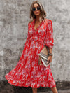 Ditsy Floral Deep V neck Ruffle Hem Dress