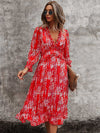 Ditsy Floral Deep V neck Ruffle Hem Dress