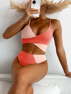 Ribbed Colorblock Wrap Bikini Swimsuit