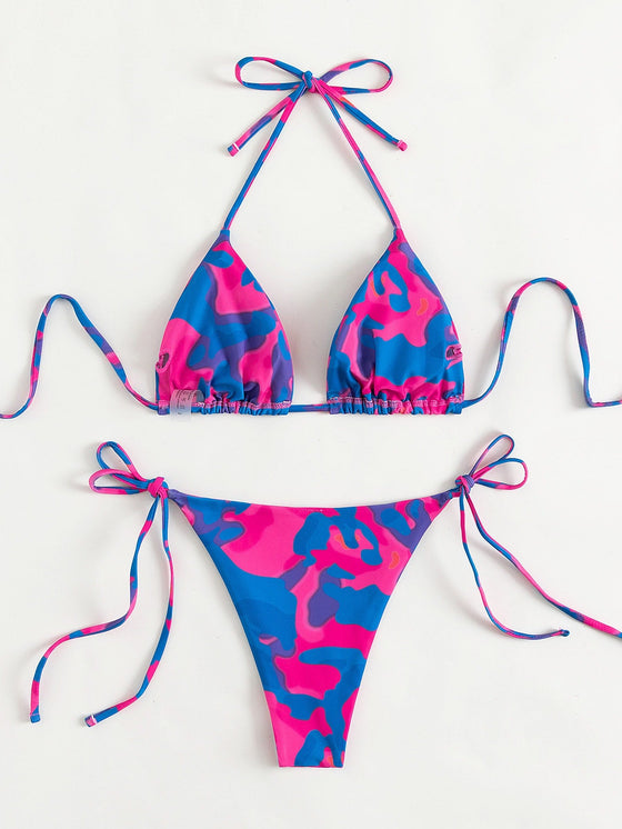 Camo Print Triangle Tie Side Bikini Swimsuit