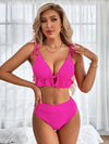 Neon Pink Tie Front Triangle Bikini Swimsuit