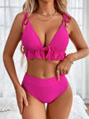 Neon Pink Tie Front Triangle Bikini Swimsuit