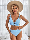 Tie Front Ruffle Hem Micro Triangle Bikini Swimsuit