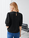 Keyhole Back Mock neck Puff Sleeve Solid Top