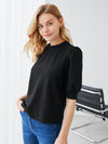 Keyhole Back Mock neck Puff Sleeve Top