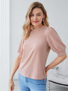 Keyhole Back Mock neck Puff Sleeve Solid Top