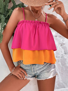  Two Tone Frill Trim Layered Hem Cami Top