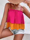 Two Tone Frill Trim Layered Hem Cami Top