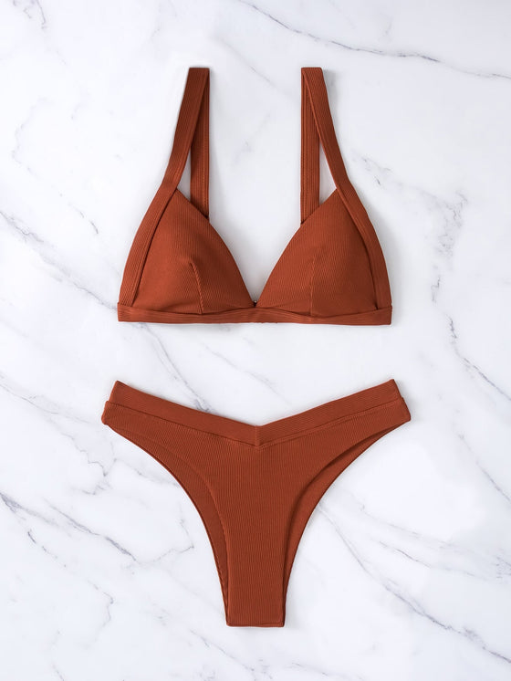 Rib Triangle High Cut Bikini Swimsuit