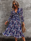 Ditsy Floral Deep V neck Ruffle Hem Dress