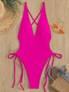 Drawstring Plunging One Piece Swimsuit