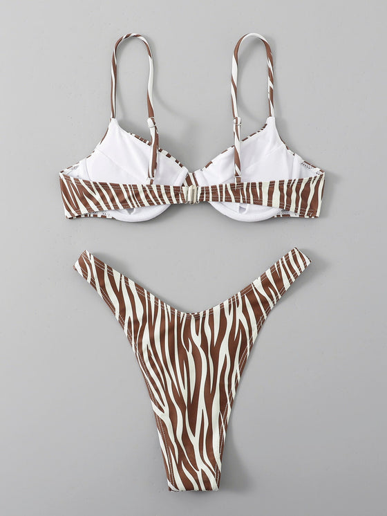 Zebra Striped Underwire Bikini Swimsuit