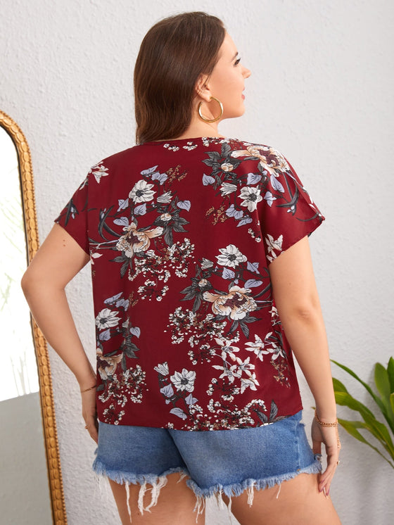 Plus V neck Floral Top