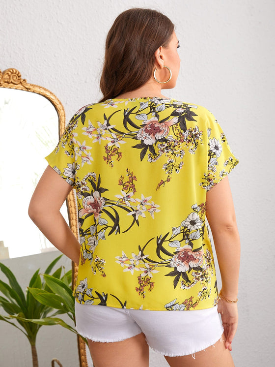 Plus V neck Floral Top