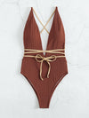 Crisscross Knot Plunging One Piece Swimsuit