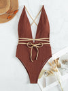 Crisscross Knot Plunging One Piece Swimsuit