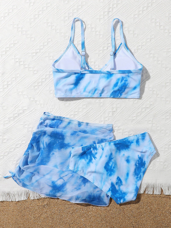 Girls Tie Dye Bikini Swimsuit With Beach Skirt